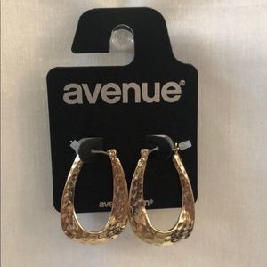 New Gold Toned Hammered Hoop Drop Earrings